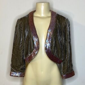 Anja Flint Sequin Trim Velvet Over Top Cardigan Size M